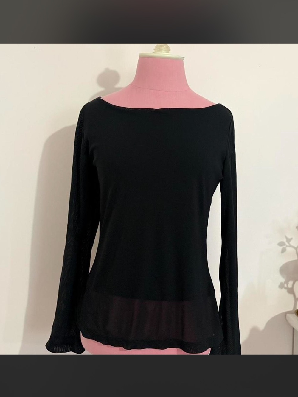 Spanx Black sheer Long-Sleeve Women’s Top with built in shape wear